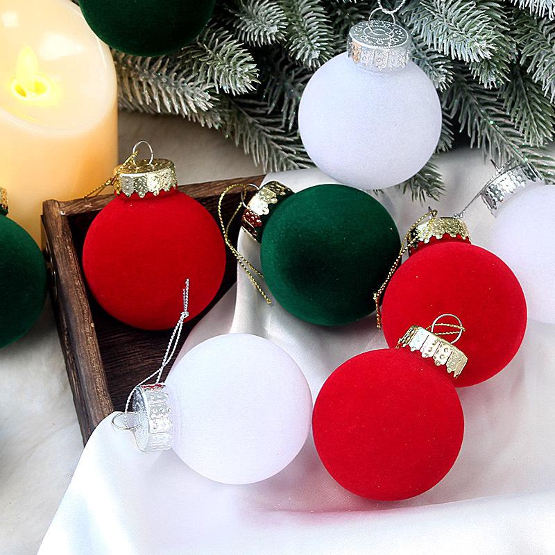 Christmas Flocked Plush Ball Ornament Set, Holiday Tree Decorations