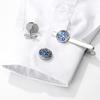 Blue Vintage Cloud Pattern Design Round Shaped Mens Cufflinks&Tie Clip Set Formal Party Business Jewelry Accessories