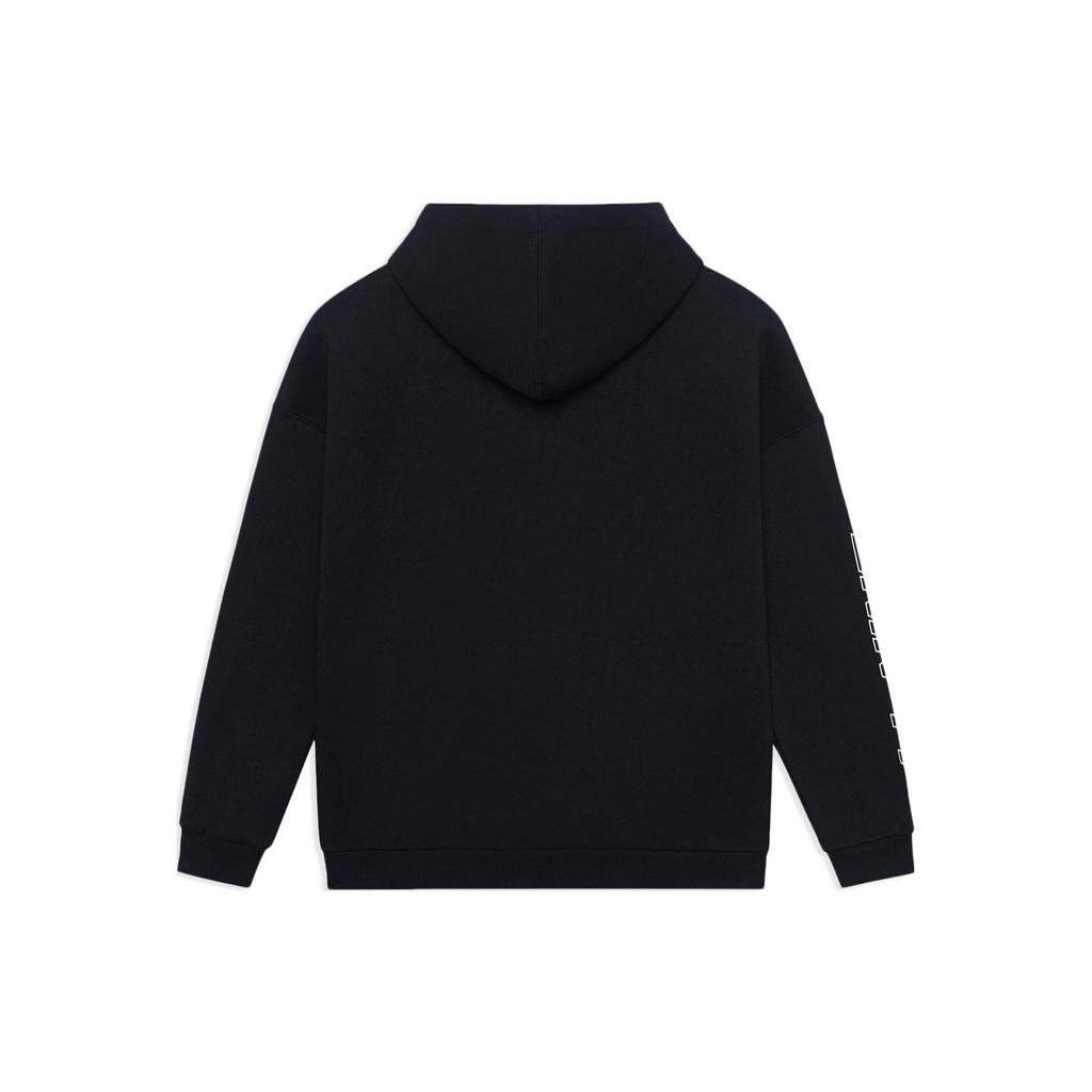 Li-Ning Solid Color Printed Chinese Character Hoodie With Long Sleeves Unisex Hoodie Black AWDSB19-3