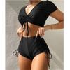 Women Striped Push Up High Cut Hight Waist  Bikini Set Two Piece Swimsuit