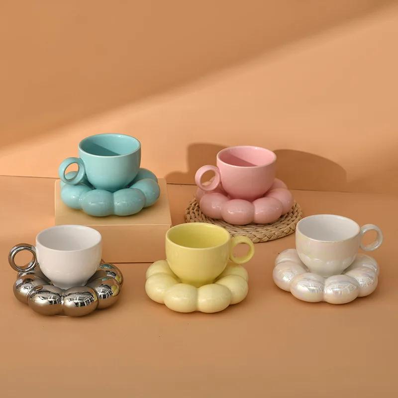 Creative Thickened Clouds Ceramic Coffee Cup Saucer Art Exquisite Mug Couple Teacup Gift Table Top Display Mug Home Decoration