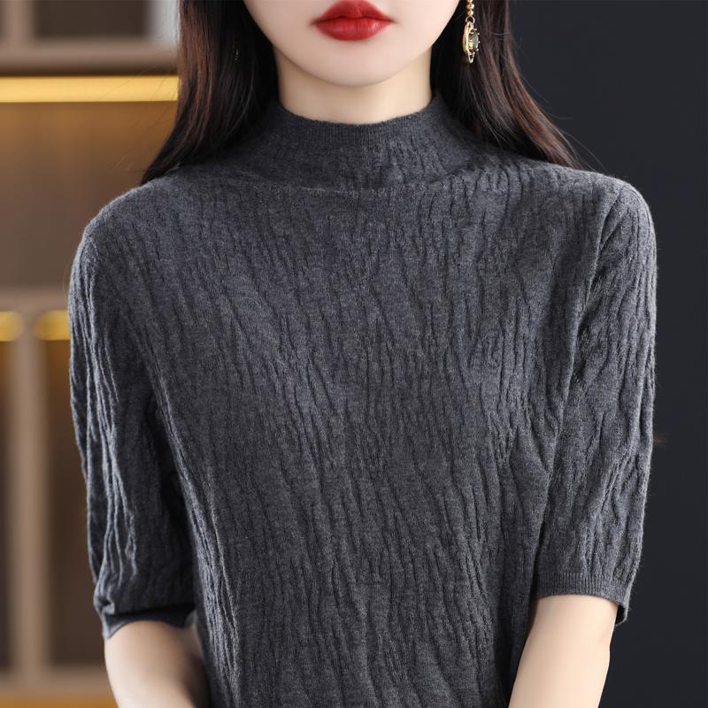 Women Knit T-shirt Summer Knitted Shirt Short Sleeve Tees Spring Pullover Knit Tops