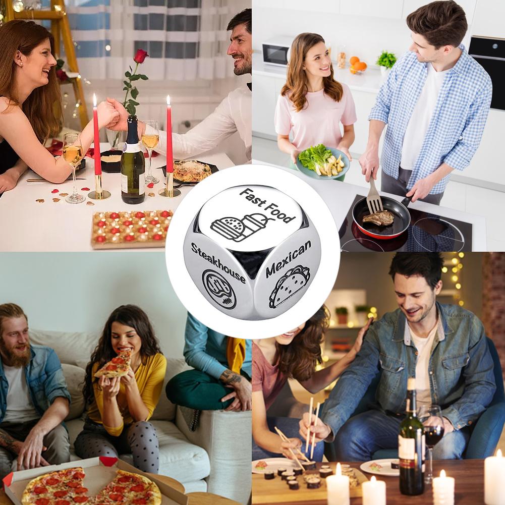 1/2/3Pcs Food Decision Dice Creative Food Decision Maker Stainless Steel Couples Food Decider Valentines Gifts for Women Men