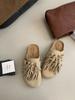 Fashion Genuine Leather Tassel Baotou Half Slippers Women Clogs Cork Insole Sandals With Arch Support Outdoor Beach Slides Home Shoes