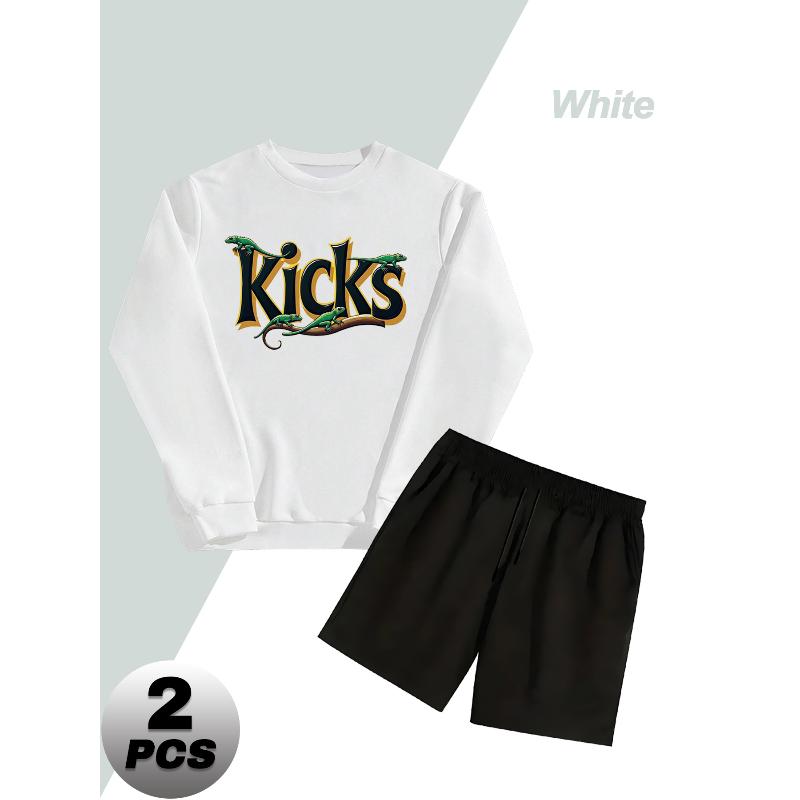 

Men s 2 Piece Casual Outfit Crew Neck Pullover Sweatshirt and Drawstring Shorts L білий