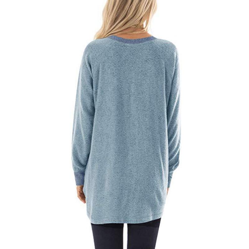 YYFS Women's Fashion Casual Spring Fall Colour Block Print Long Sleeve O-Neck Blouses & Shirts