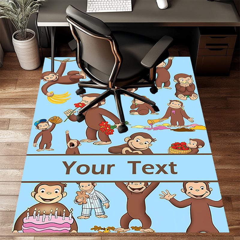 Custom Curious George Mat Personalized Name, Polyester Washable Indoor Entryway Rug, Gift for Christmas, Easter, Thanksgiving Day