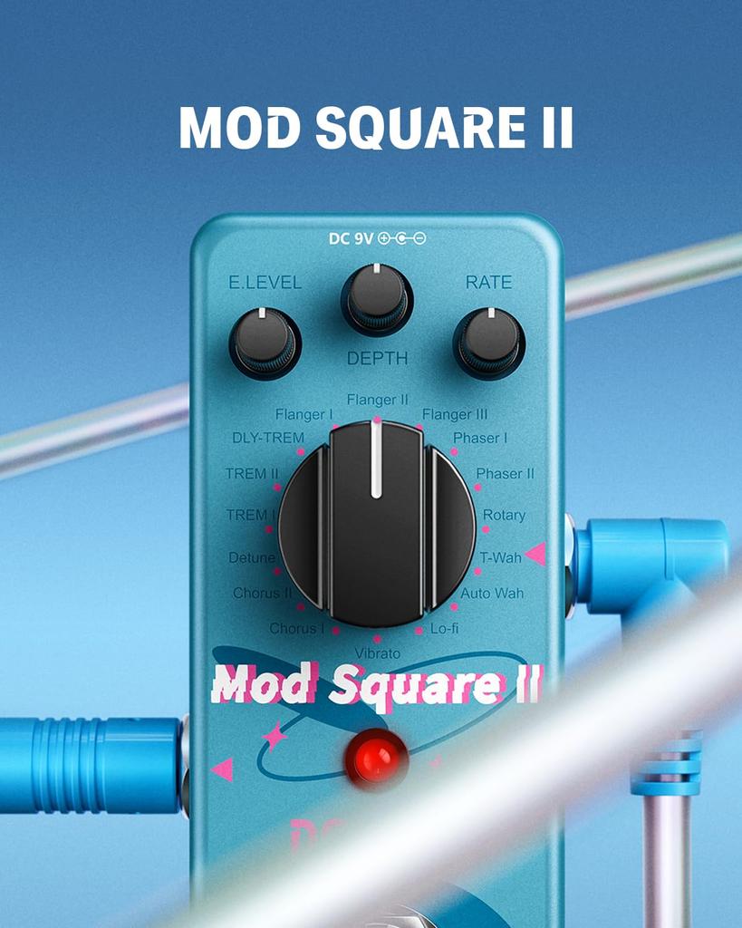 Donner Guitar Effector Modulation 16 Modes True Bypass Mod Square (Chorus, Phaser, Tremolo, Flanger, Rotary, Vibrato, Wah, Lo-Fi Detune)