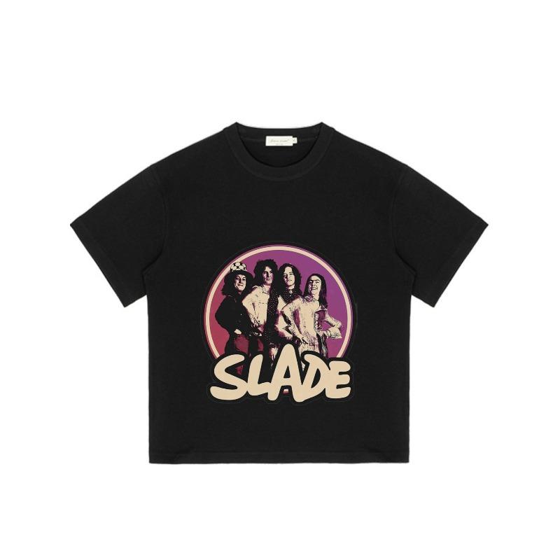 Black T Shirt With Slade Band Print And Circular Design For Casual Wear