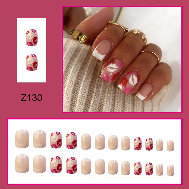 24pcs Press On Nails Whitening French Manicure Autumn and Winter Lips Pink Wear Nail Lover Simple Translucent Retro Manicure Fake Nails