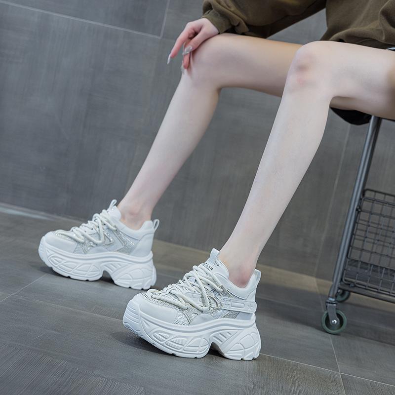 Platform dad shoes women's 2025 spring new Internet celebrity same casual versatile special fabric 9cm height-increasing women's shoes
