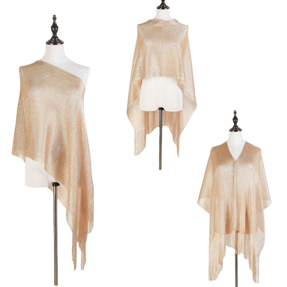 Gold Silver Shiny Silk Shawl Lace Tassel Fashion Hijab Fashion Evening Dress Scarf  Summer Wear