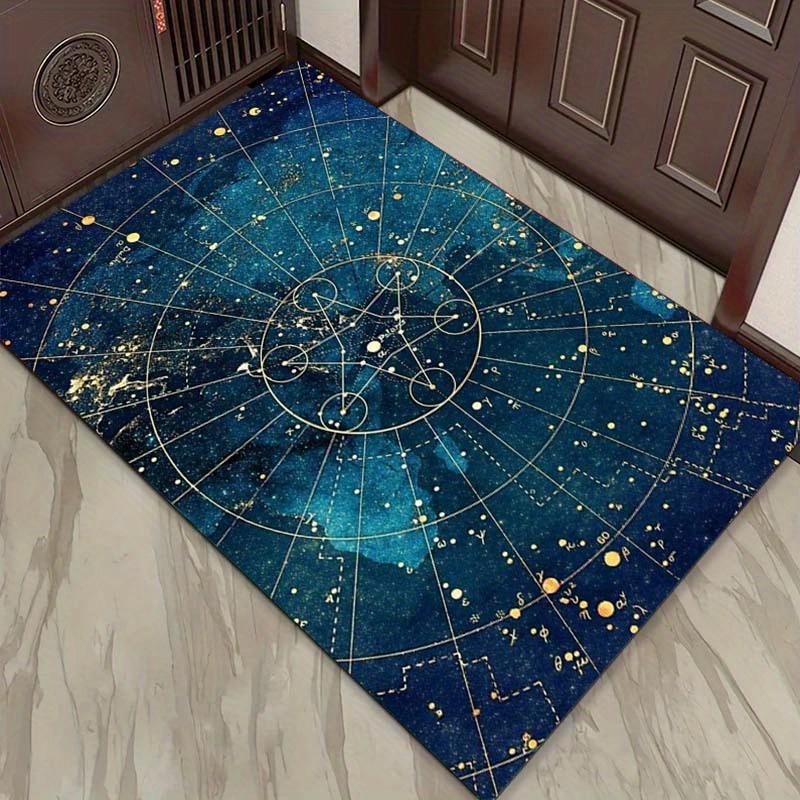 Starry Sky Constellation Rug - Large Area Rugs for Living Room, Blue Galaxy Carpet with Zodiac Signs, Modern Home Decor