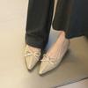 Design Sense Commuter Pointed Head Shallow Mouth Bow Mary Jane Shoes Autumn and Winter French Outer Single Shoes