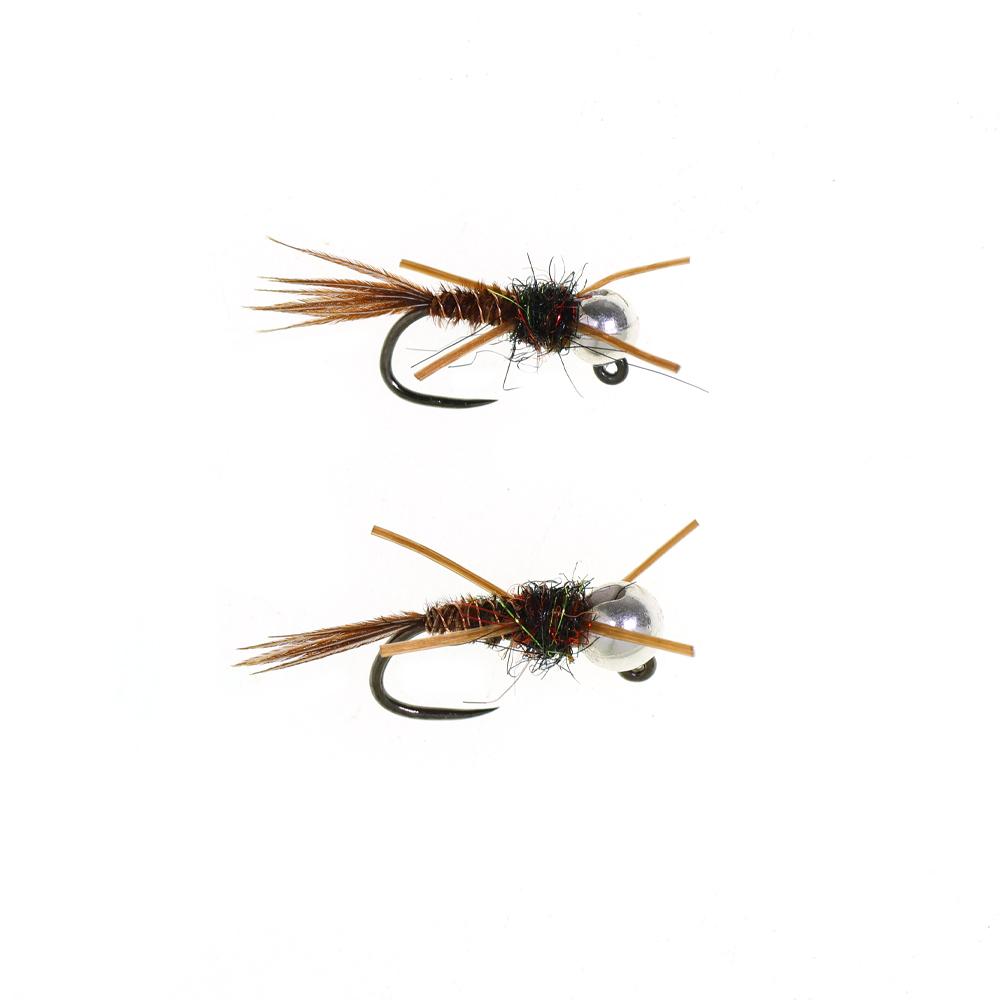 6PCS #14 #16 Barbless Jig Stonefly Nymph Fly Rubber Legs, Pheasant Tail, Bead Head Fast Sink Euro Nymph Trout Bass Fishing Lures