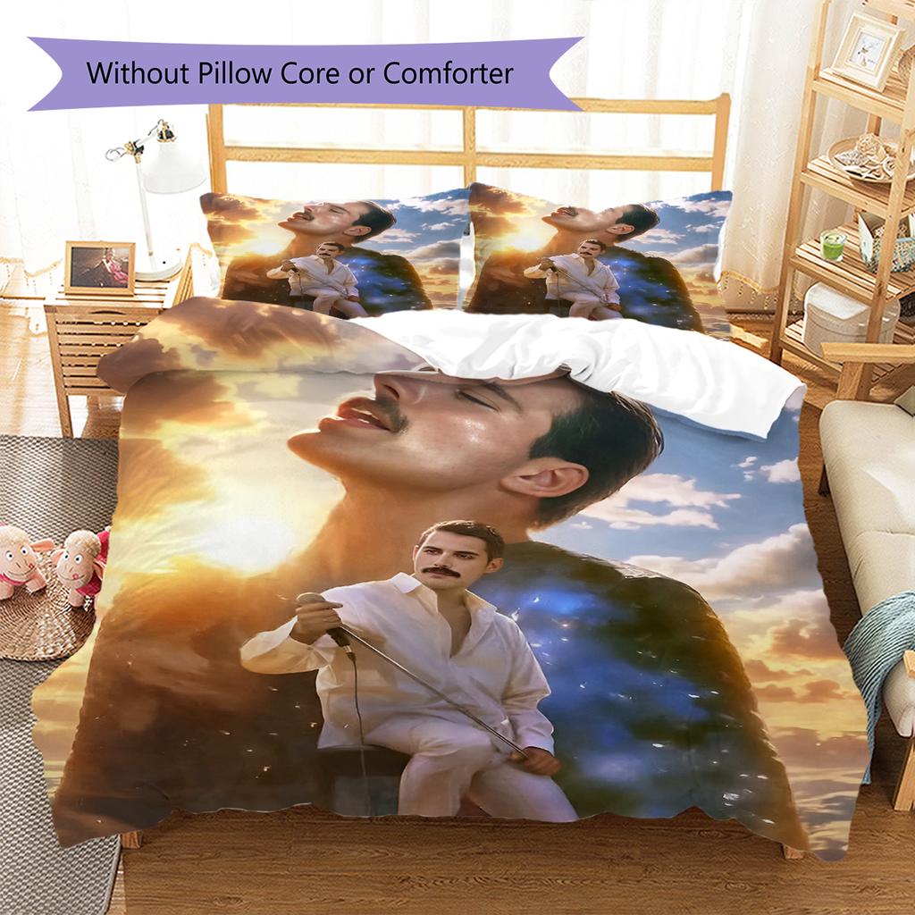 Queen Freddie Mercury Muster Bettwäsche, Steppbett Set Bettbezug Kissenbezug Zuhause Geburtstagsgeschenk (1 Bettbezug + 2 Kissenbezüge, ohne Füllung)