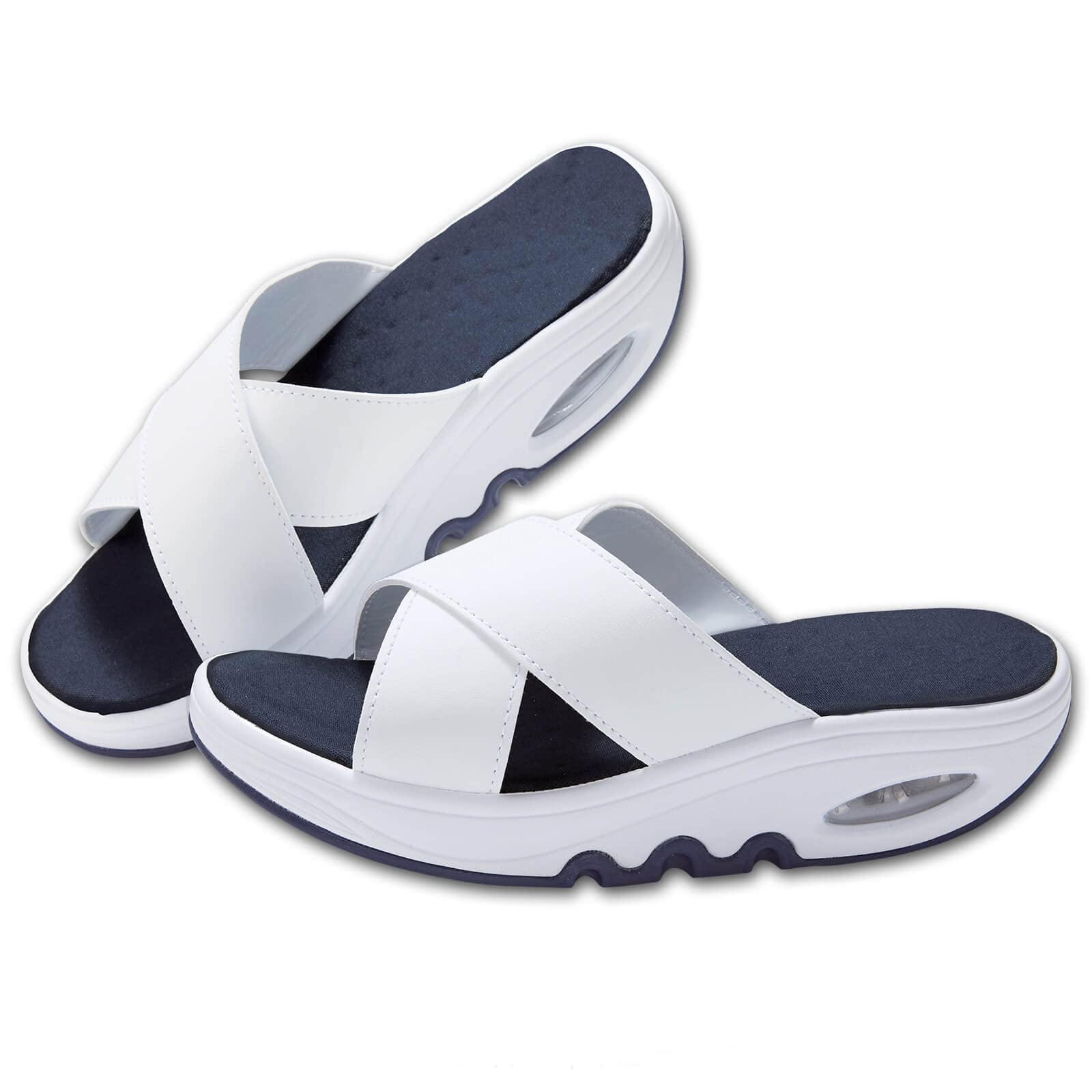

Anfamie Nurse Boat Cross Cushion White and Size S Sandals, Sole, Band, Non-Slip Insole, Women s, Navy, (22.0-22.5)