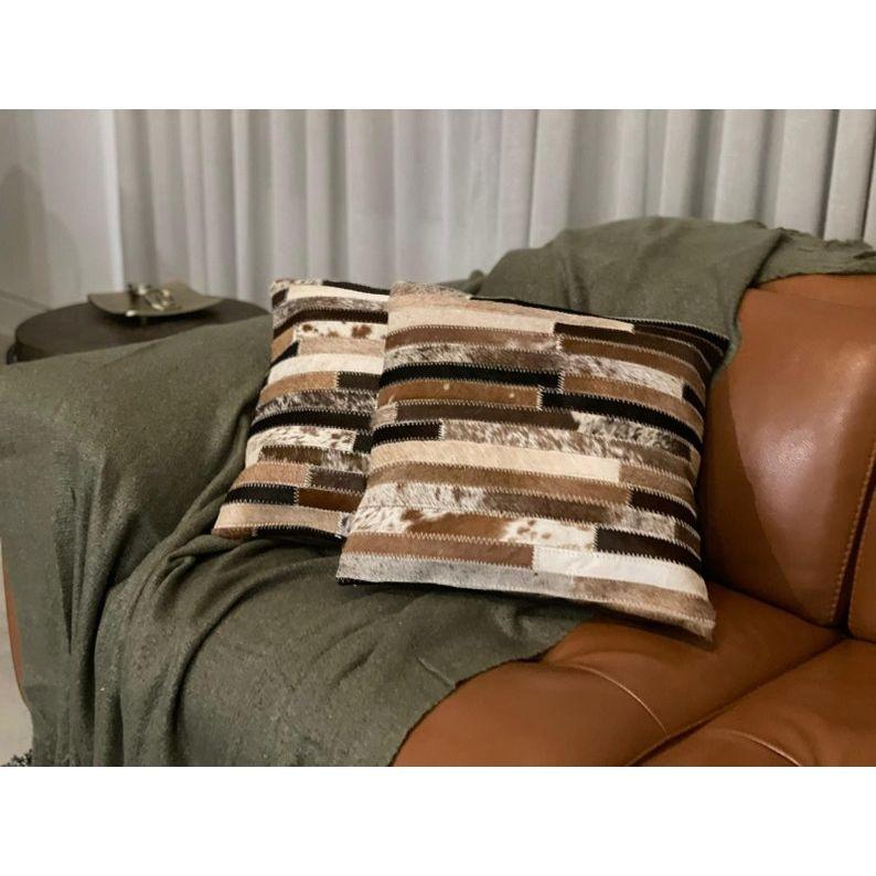 Pack of 2 Exotic Cowhide Pillow Cover Brown Black White Leather Cushion Gift For Her Him Birthday Anniversary 14 x 14 in 19960₽