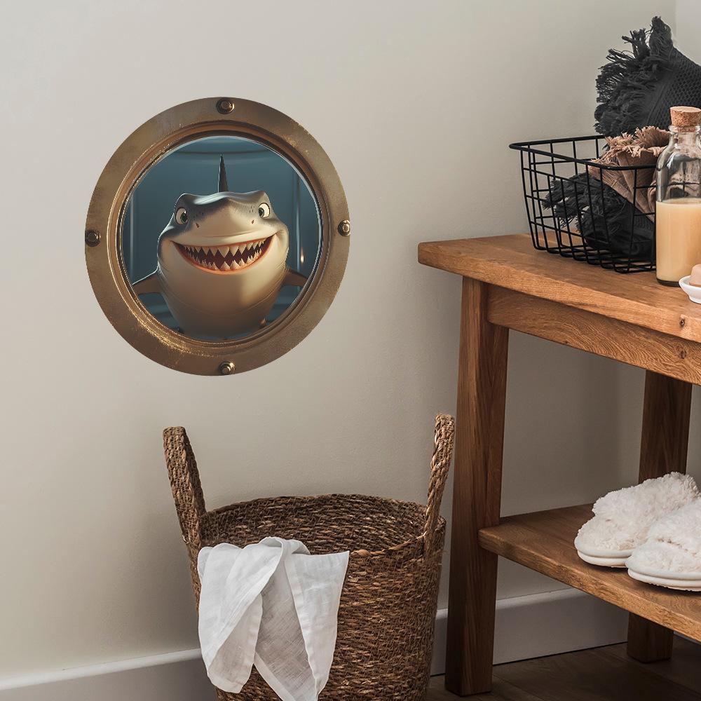 Cartoon Boat Porthole Ocean Shark Bedroom Living Room Home Wall Background Beautification Decoration Wall Stickers