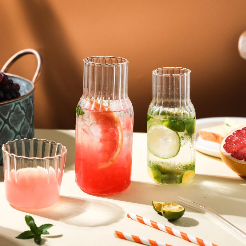 17oz Glass Water Bottle With Glass Cup Set Drinkware Bedside Carafe With Tumbler Glasses Drinking Pitcher For Milk Beverage Tea