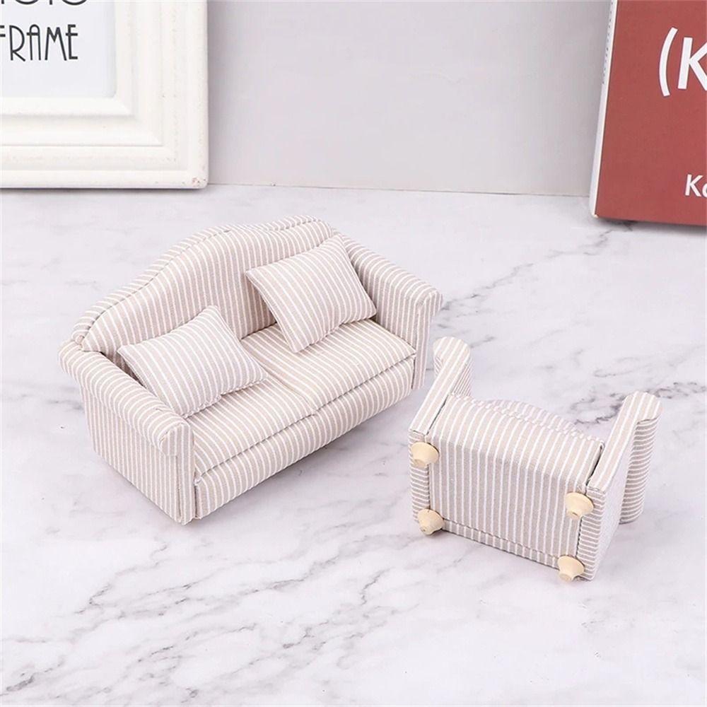 Simulation Dollhouse Sofa Striped Mini Sofa Girls Gift Miniature Sofa  Children Toy