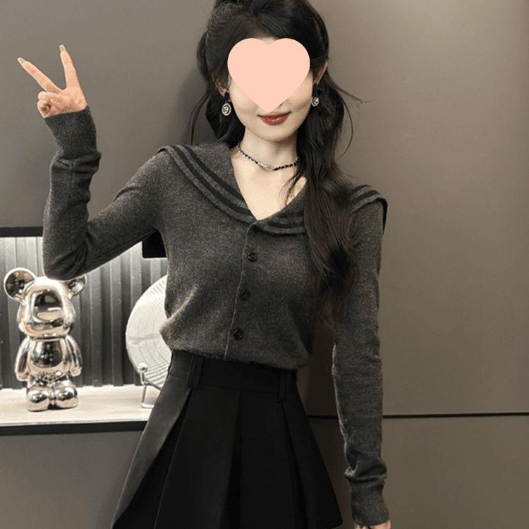 Women s Autumn Slim Fit Sailor Collar Knitted Sweater with Long Sleeves L 2529₽