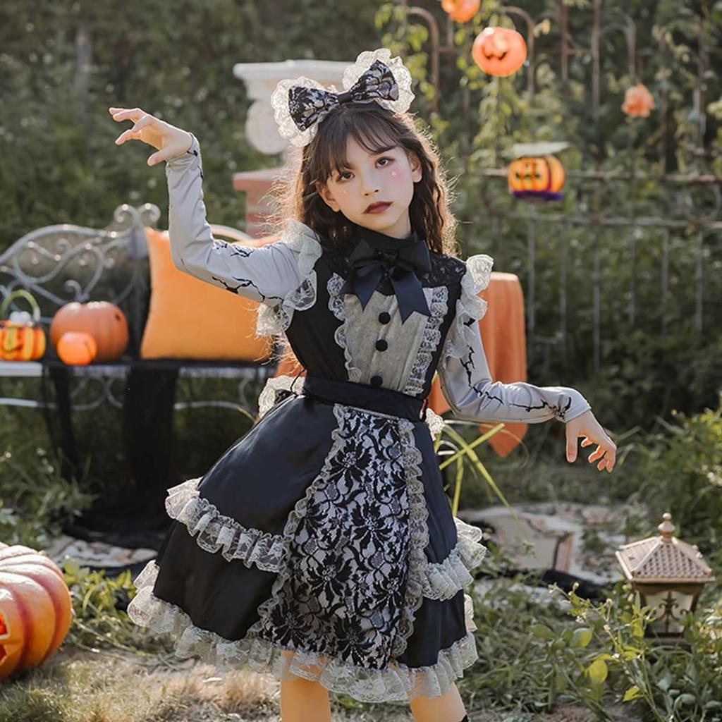 [monoii] Maid Outfit for Kids, Halloween Cosplay, Maid Costume, Zombie Outfit, Waitress Costume