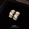 Silver Needle Diamond Pearl Flower C-Shaped Earrings French Retro Sweet Temperament Earrings Light Luxury Premium Earrings Women