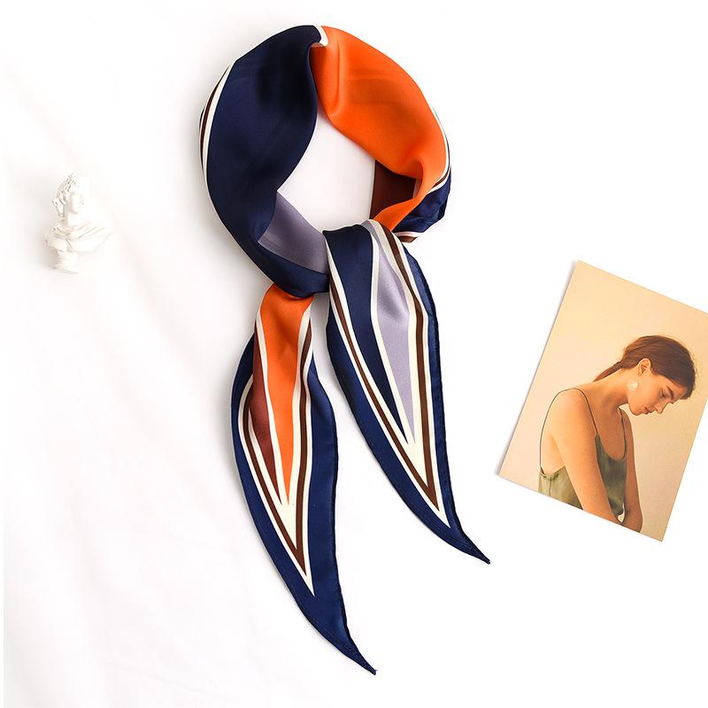 Sunscreen Scarf for Women's Spring and Autumn New Style Simulated Silk Literary Geometric Color-blocking Diamond Small Silk Scarf Scarf Scarf