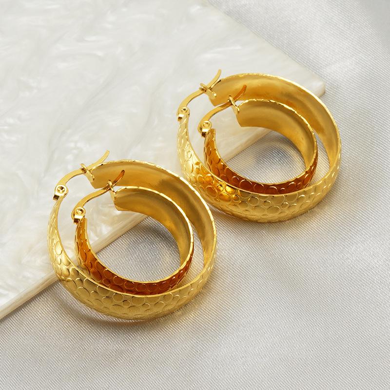 Stylové nerezové velké kulaté náušnice, luxusní náušnice, přehnaný hladký kruh, jednoduché a módní pro ženy