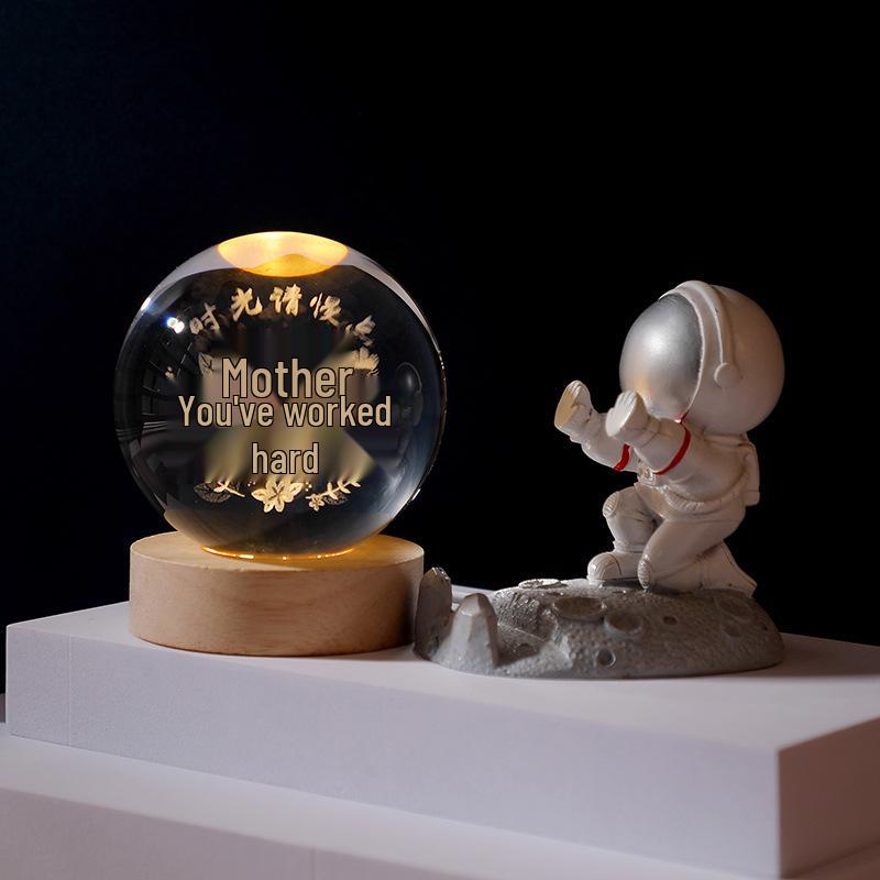 3D Laser-Engraved Solar System Crystal Ball Night Light with Luminous Base - Desktop Home Decor Ornament