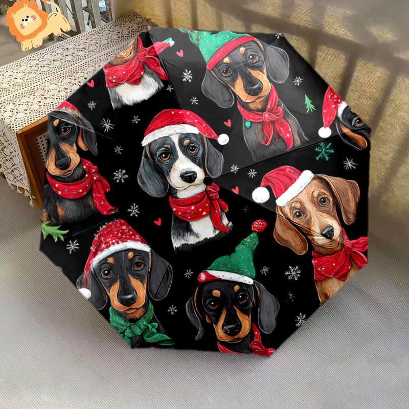 1 Stück Automatischer Faltregenschirm - Dackel-Muster, Tragbares & Faltbares Design mit 8 Speichen, Weihnachts-Geburtstagsgeschenke
