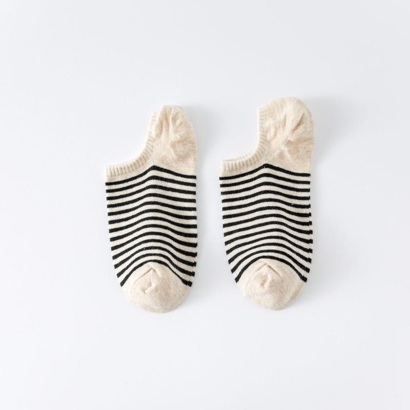 Striped Shallow-mouthed Boat Socks ~ Simple Color-blocking, No-heel, Women's Summer Thin Breathable Pure Cotton Short Socks