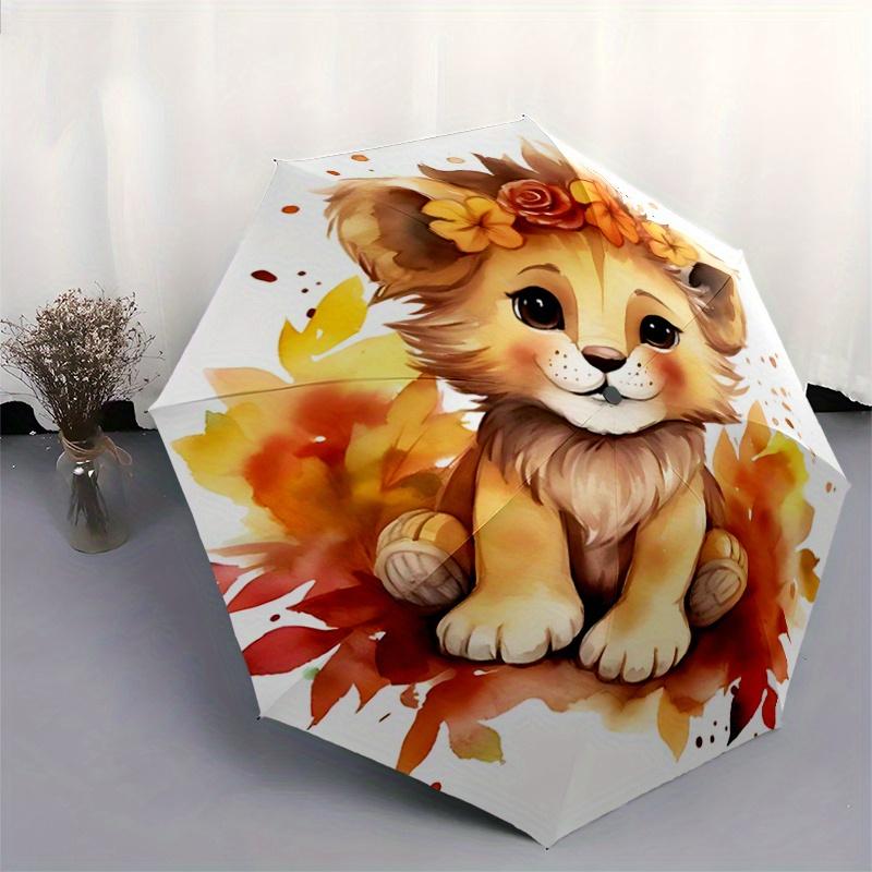 1pc Lovely Little Lion Cartoon Umbrella, Portable 3-Fold Compact Umbrella, Suitable for Camping, Hiking and Travel, Ideal Easter Birthday Gi