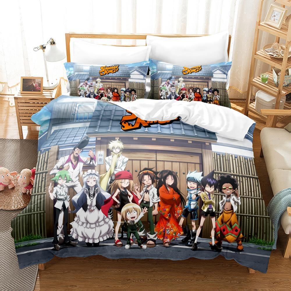 Persönlichkeit 3D-Druck Shaman King Bettwäsche-Set Cartoon Anime dreiteiliges Set Erwachsene Kind Schlafzimmer Bettbezug-Sets Heimtextilien