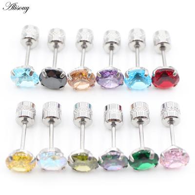 Alisouy 2PCS Nerezová oceľ 4 hroty dvojitý zirkón CZ Ženy Muži Dievča Náušnice Chrupavka Skrutkovacie Náušnice Piercing Šperky
