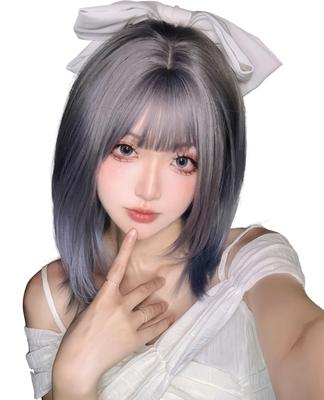 Limakara Peruk Düz Mor Degrade Uzun Orta Tam Peruk Gal Lolita Peruk Cosplay Pürüzsüz Sıkı Kadınlar Küçük Yüz Doğal Ağ Yarı Uzun (mavi