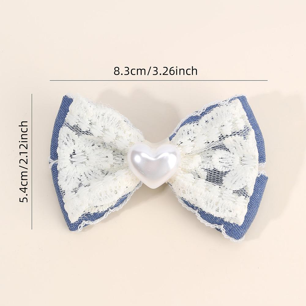 2Pcs Denim Pearls Bow Hair Clip Delicate Lace Flower Hairpins Floral Embroidery Barrette For Girls Children Headwear Accessories