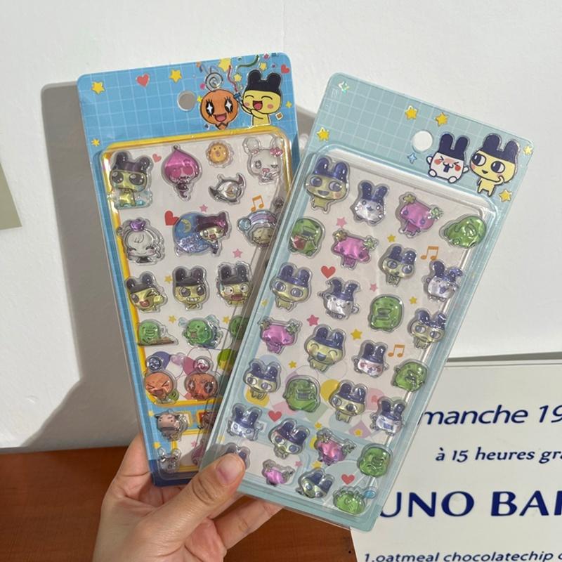 1-6pcs Tamagotchi 3D Crystal Stickers Waterdrop Cartoon Stickers Creative Gift Exchange Stickers Set Embossed Solid Stickers