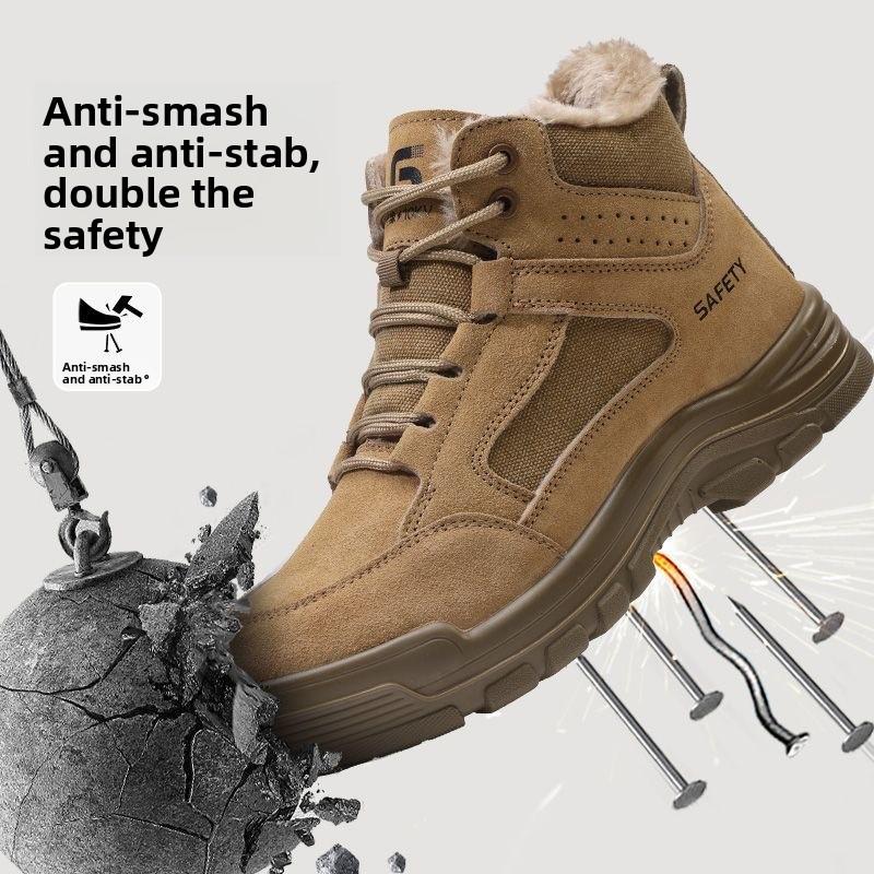 Fleece-lined Work Shoes for Men Woman Winter Steel Toe Boots Thickened Warm Woman Anti-smashing Working Shoes Men Protective