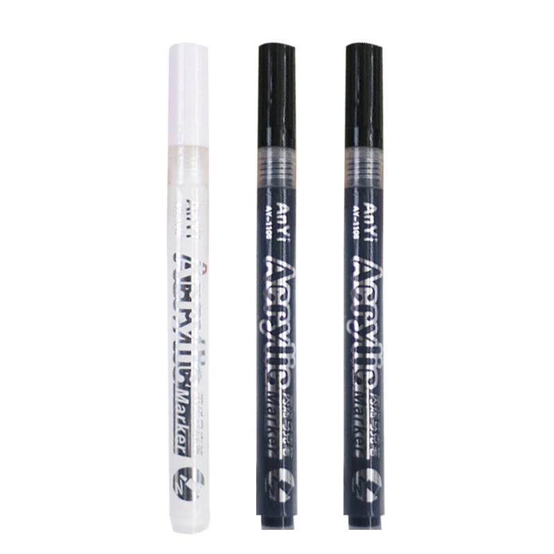 3Pcs/set White Acrylic Paint Pen for Rock Painting, Stone, Ceramic, Glass, Wood, Tire, Fabric Metal, Canvas Extra-fine Tip Black