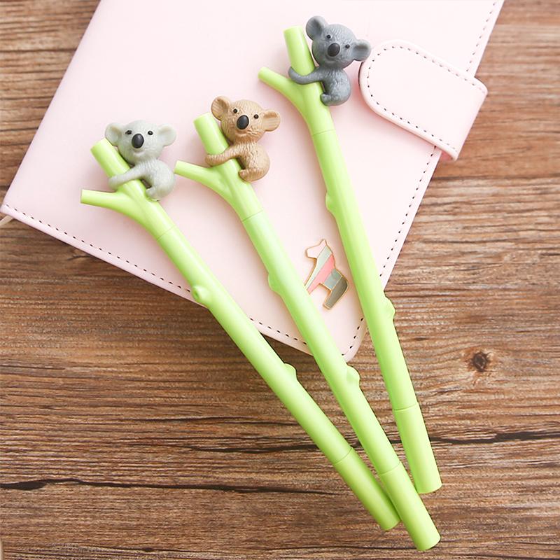 3pcs Cartoon Koala Gel Pen Green Branch Black Color 0.5mm Ballpoint Cute School Supplies A6719