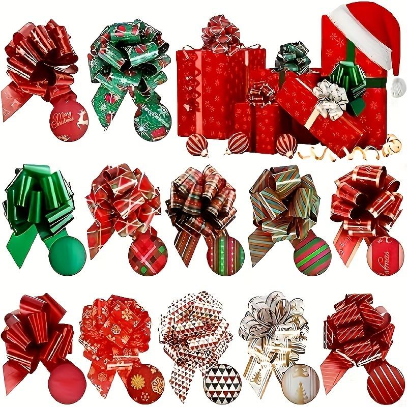 12/24PCS Christmas Pull String Bows Big 4.7 Inch Gift Bows Ribbon for Xmas Present Wrapping Florist Flower Basket DIY Decoration