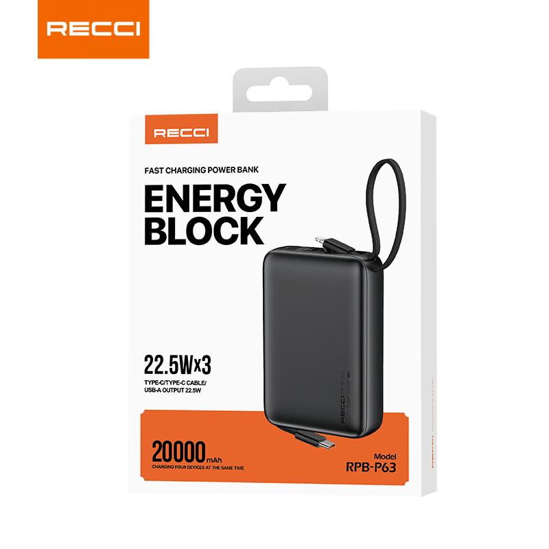20000mAh Fast Charging Power Bank with Built-in Cable
