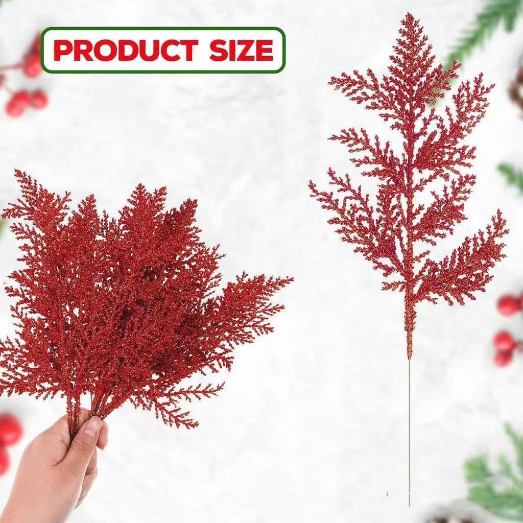 Rami di Pino Artificiale con Glitter Dorati - Ghirlanda di Natale in Plastica, Bouquet - Decorazioni Invernali per la Casa - Decorazione Festiva da Tavolo