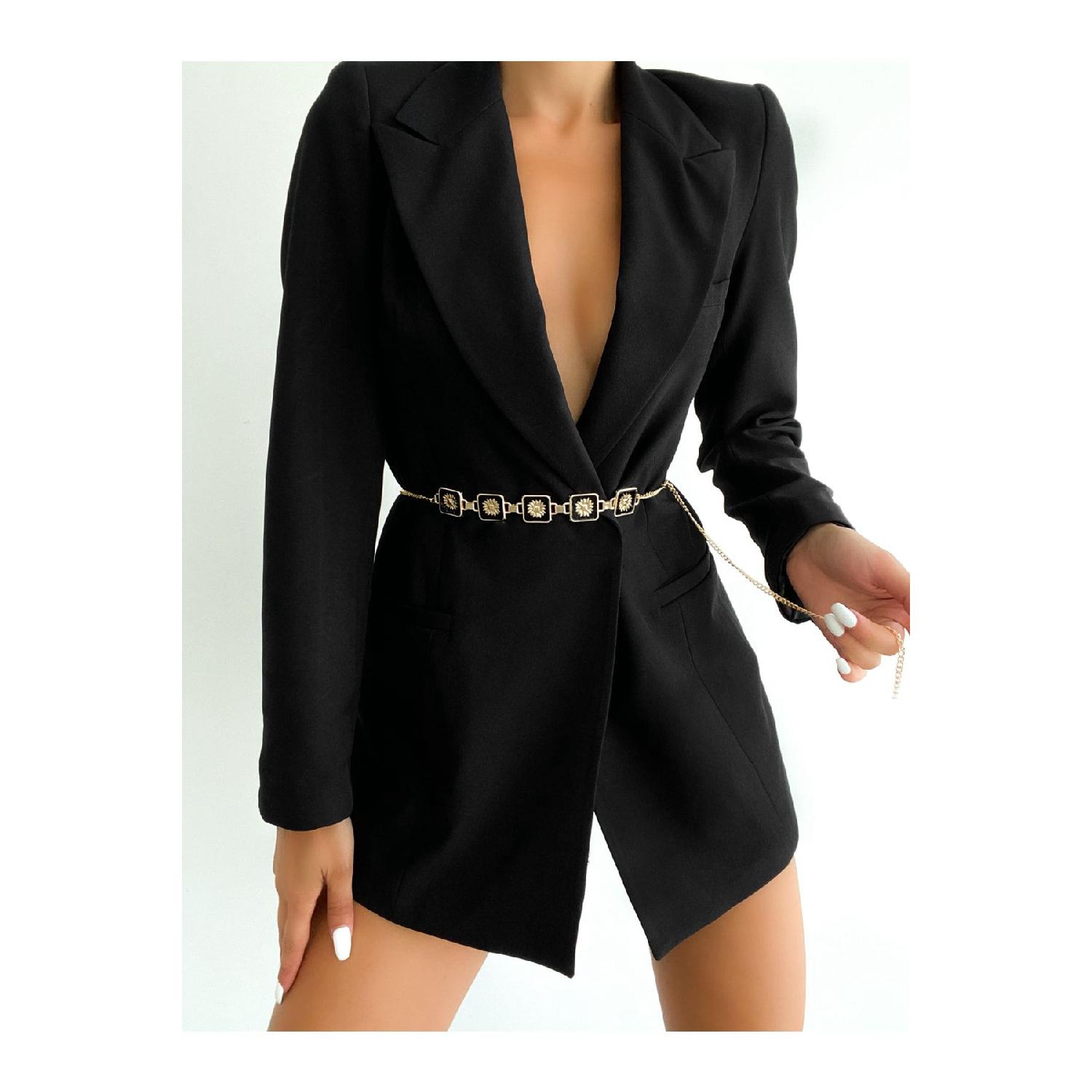 

Flower Patterned Gold Chain Belt 100 cm чорний