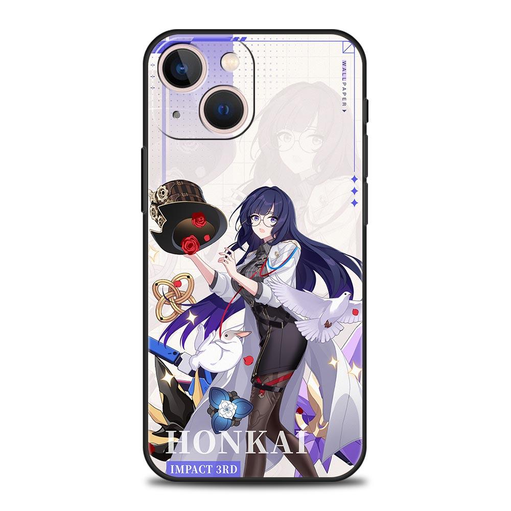 Custodia di Lusso Morbida per Telefono Honkai Impact 3rd Per iPhone 13 15 14 12 11 Pro MAX XR X SE XS 7 8 Plus Silicone Nero Copertura Protettiva