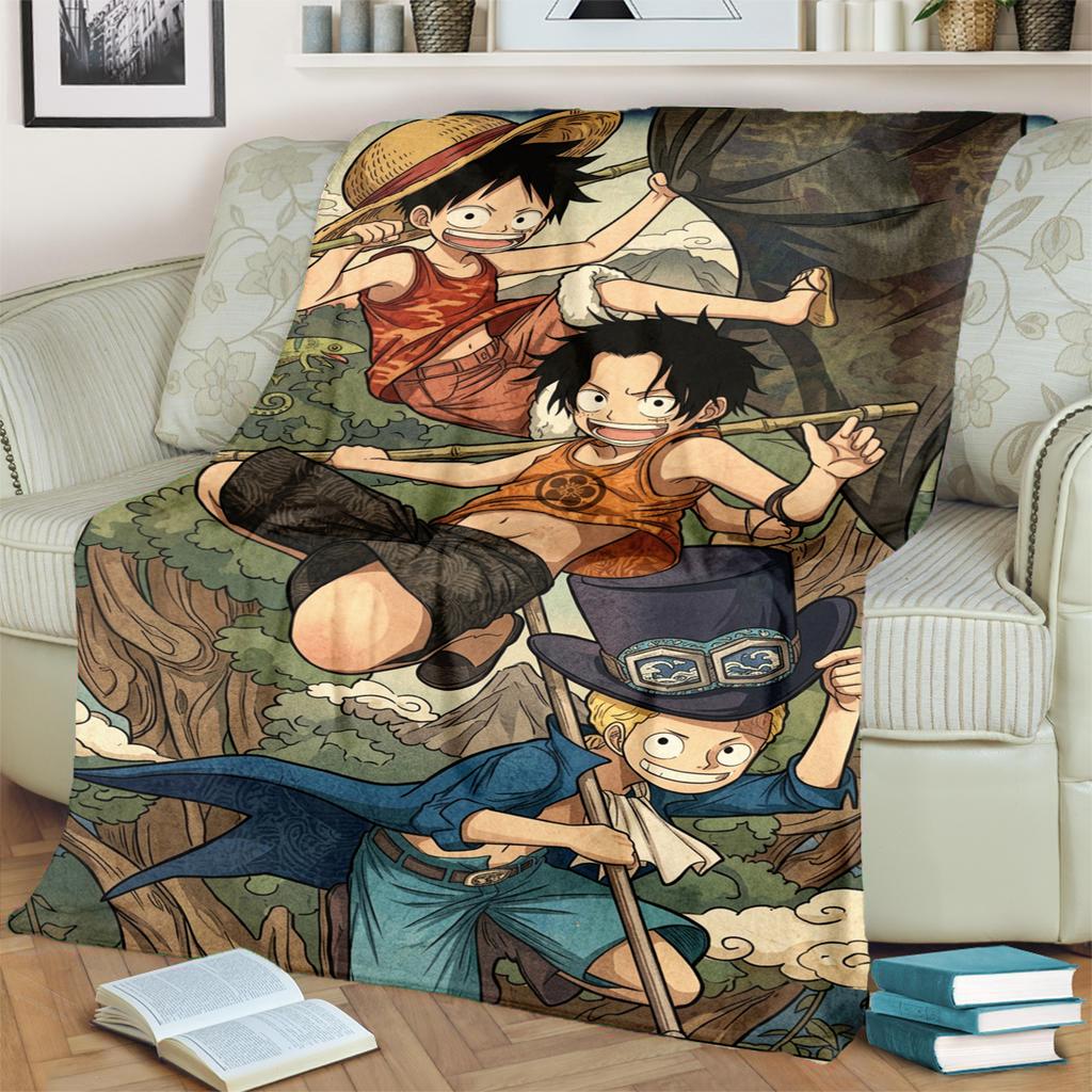 Flannel Blanket with "ONE PIECE" Print Warm Soft for Bedroom, Sofa and Travel