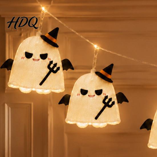 Dekorative Stoffgeister für Zuhause Halloween Geister Lichterkette Hexenhut Teufel LED Hängend Moderner Horror Stil Beleuchtung Deko Party Gruselig