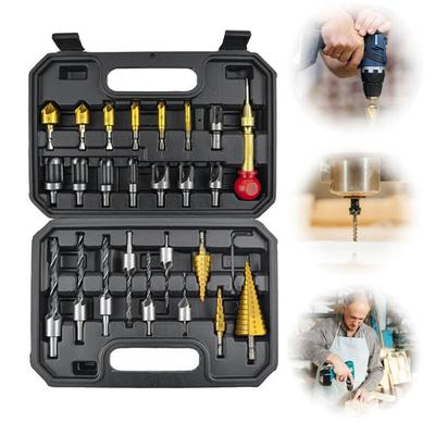 26 adet Ağaç İşleme Adım Matkap Ucu Üç noktalı Havşa Ahşap Fiş Pah Kırma Matkap Merkezi Yumruk Pozisyoner Seti Delik Açıcı Aracı